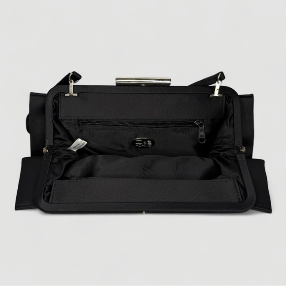 Zoe Adams Black Satin Studded Evening Bag Clutch Shoulder Purse - Picture 6 of 9